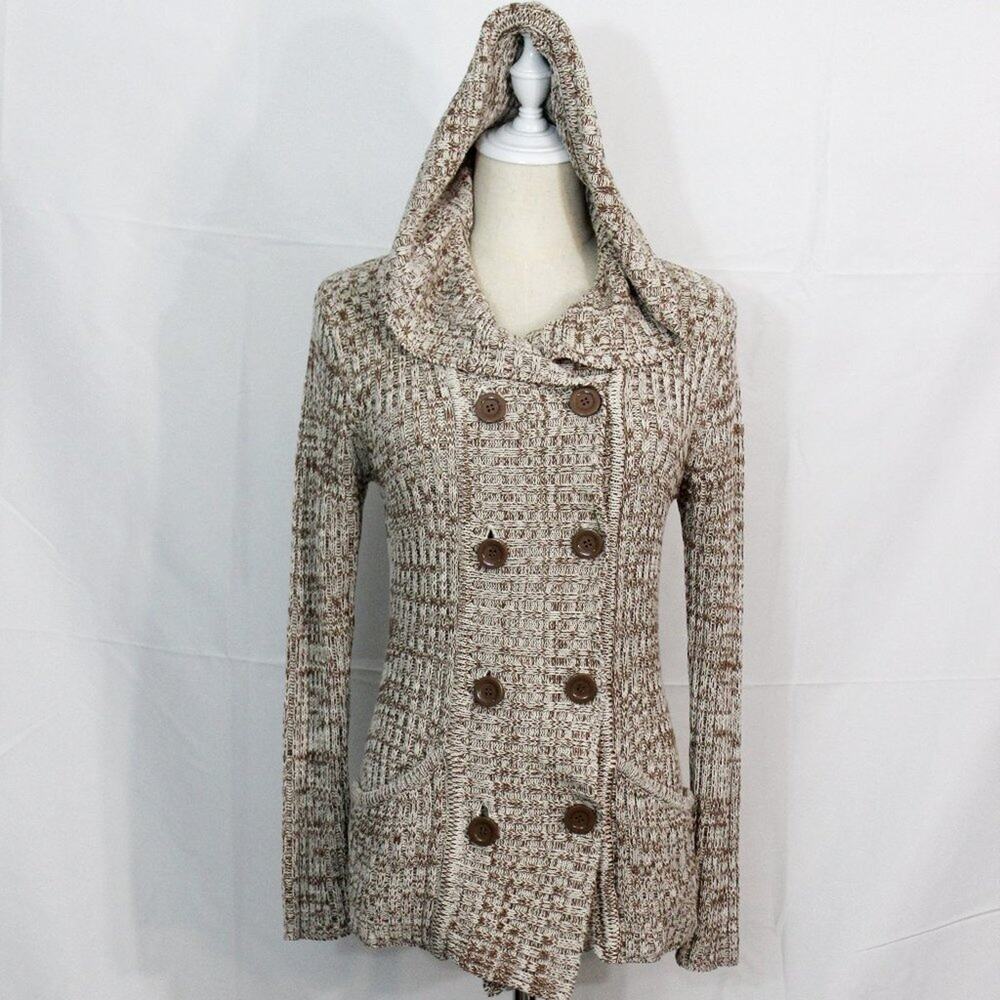 Effeci Double Breasted Knit Sweater with Hood Size M